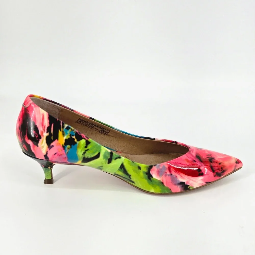 Vionic Josie Floral Patent Leather Pointed Toe Kitten Heels Pumps Women's Size 8